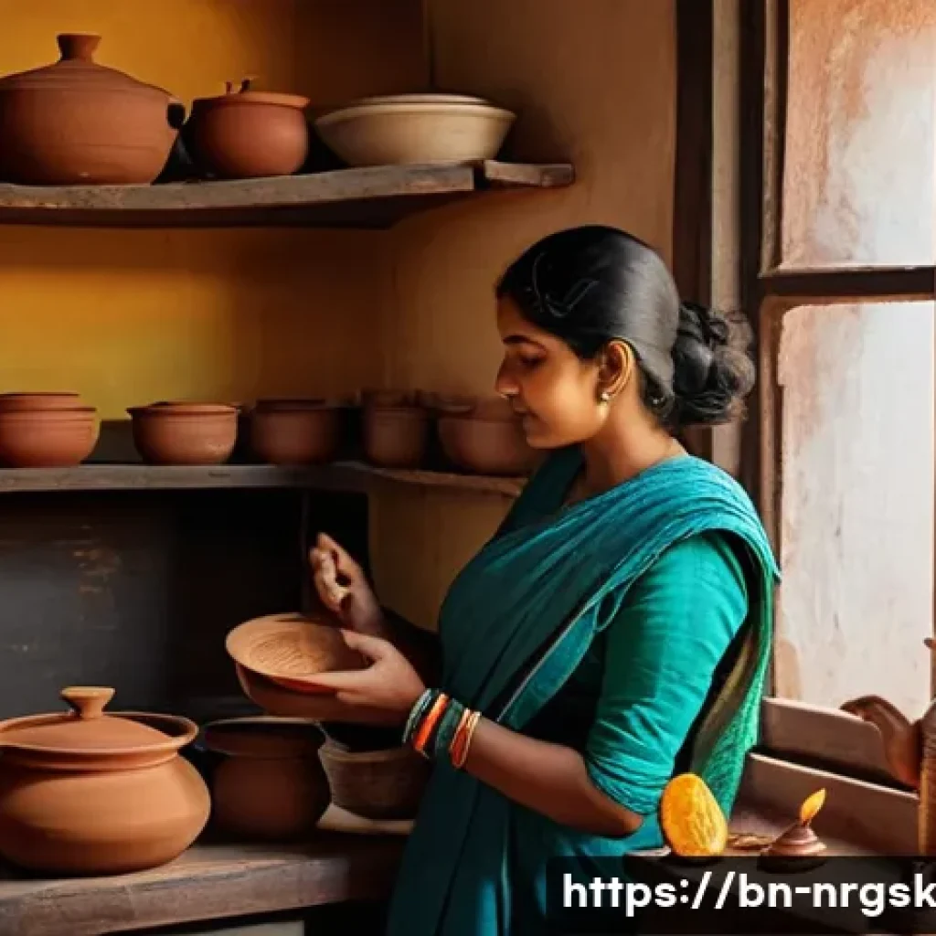 에너지 절약을 위한 요리법 실험 기록 - A cozy kitchen scene featuring a Bengali woman cooking on a traditional gas stove with medium flame,...