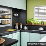 Home 20 효율적인 조리법으로 지속 가능한 주방 만들기 - A modern Bengali kitchen interior showcasing smart space management: a clean, well-organized cooking...