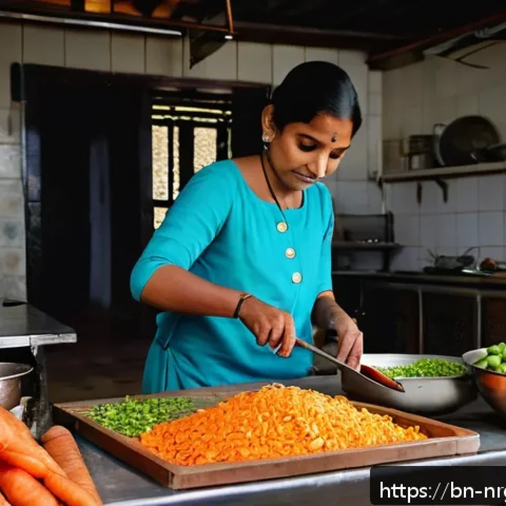 육수 만들기의 에너지 절약형 팁 - A traditional Bengali kitchen scene showing a person carefully measuring and chopping fresh ingredie...