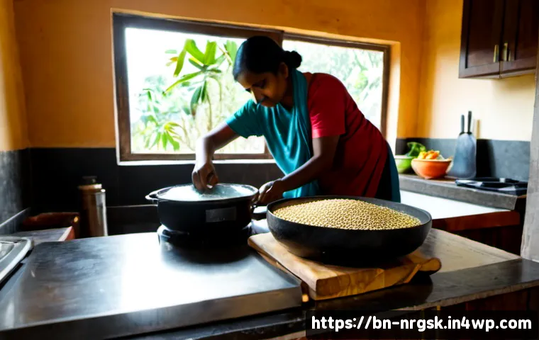 친구와 나누는 에너지 효율적 요리법 - Photorealistic warm home kitchen in Bangladesh, two adult friends sharing an energy-efficient cookin...